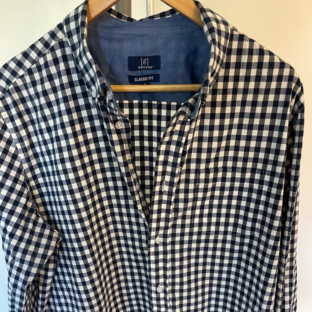 Long sleeve blue and white shirt